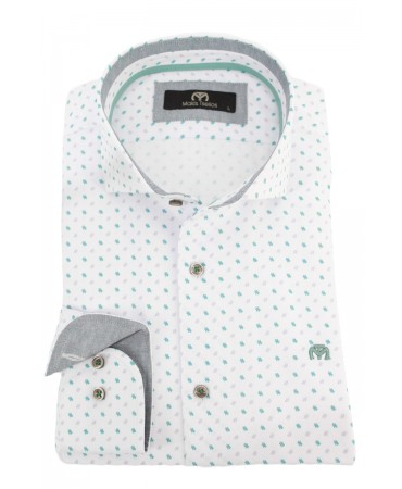 White shirts with a small design in gray and mint color