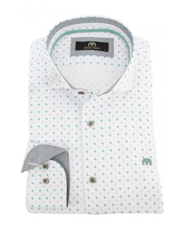 White shirts with a small design in gray and mint color MAKIS TSELIOS SHIRTS