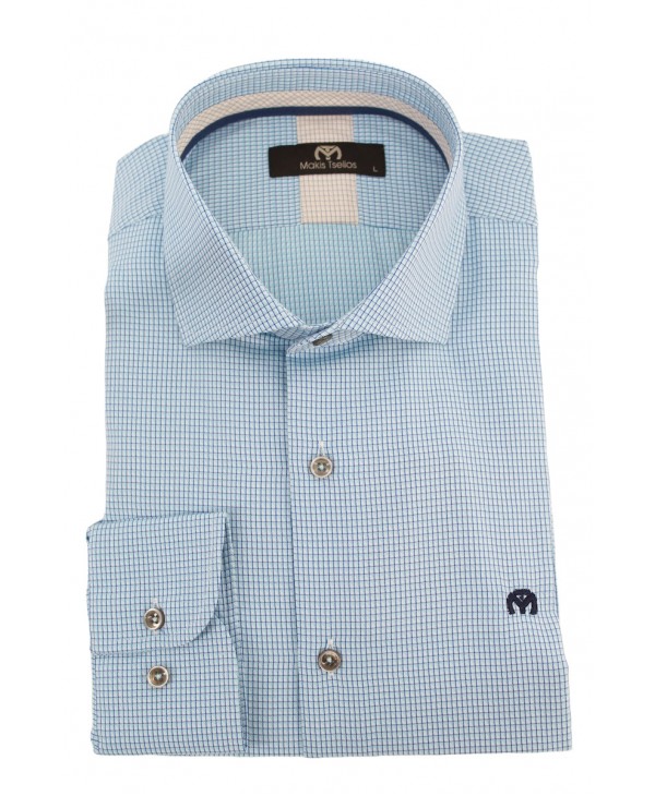 Men's shirt with a micro check in a shade of blue MAKIS TSELIOS SHIRTS