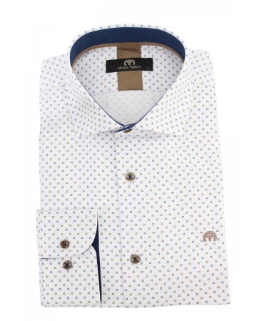 White shirt with blue and beige small pattern