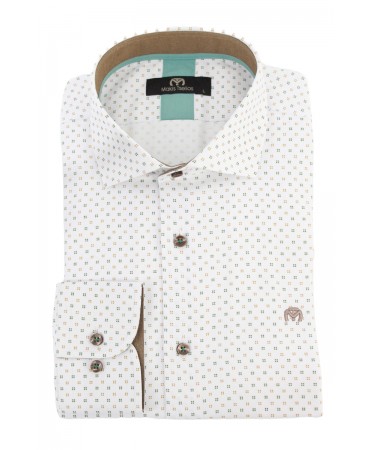 With a beige and oil micro pattern on a white base Makis Tselios men's shirt ​