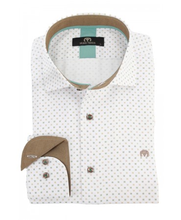 With a beige and oil micro pattern on a white base Makis Tselios men's shirt ​