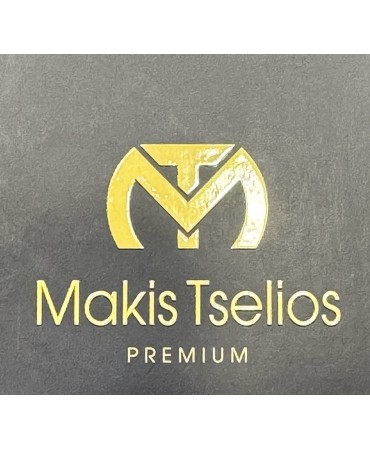Makis Tselios Premium blue gray and white striped polo shirt for men