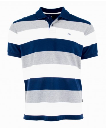 Makis Tselios Premium blue gray and white striped polo shirt for men