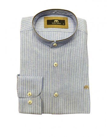 Men's shirt with a Mao collar on a light blue base with a white stripe