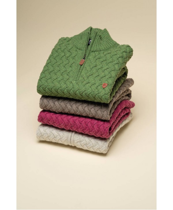 Makis Tselios Knitted with Zipper in Green Color and Embossed Design POLO ZIP LONG SLEEVE