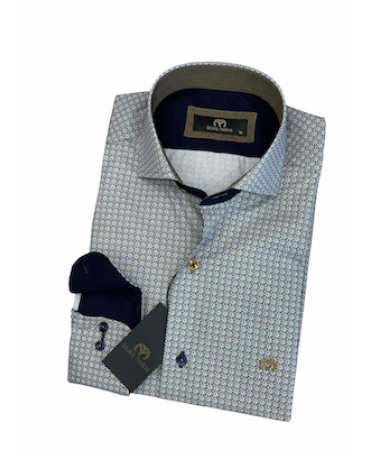 Makis Tselios Shirts with Miniature Beige in Ecru Base and Finishes Blue