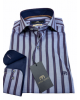 Makis Tselios Shirt Striped Blue with Brown on Gray Base