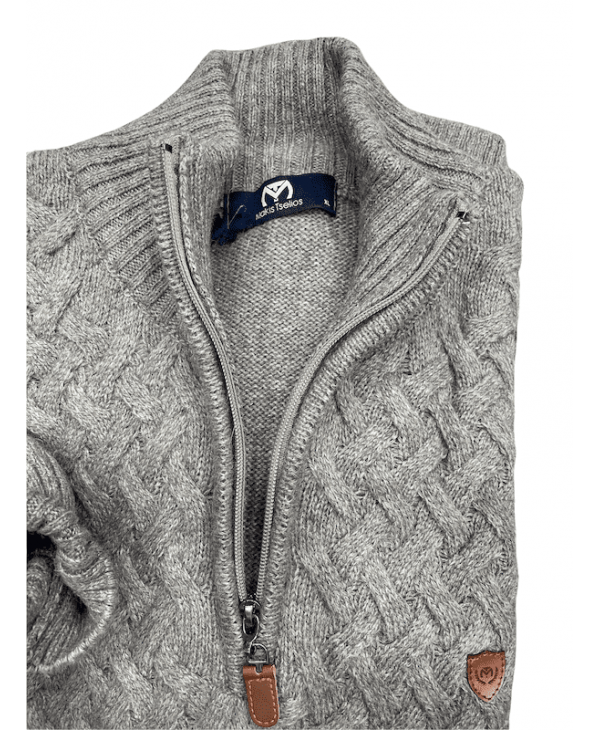 Makis Tselios Knitted with Upright Neck and Zipper As well as Embossed Design POLO ZIP LONG SLEEVE