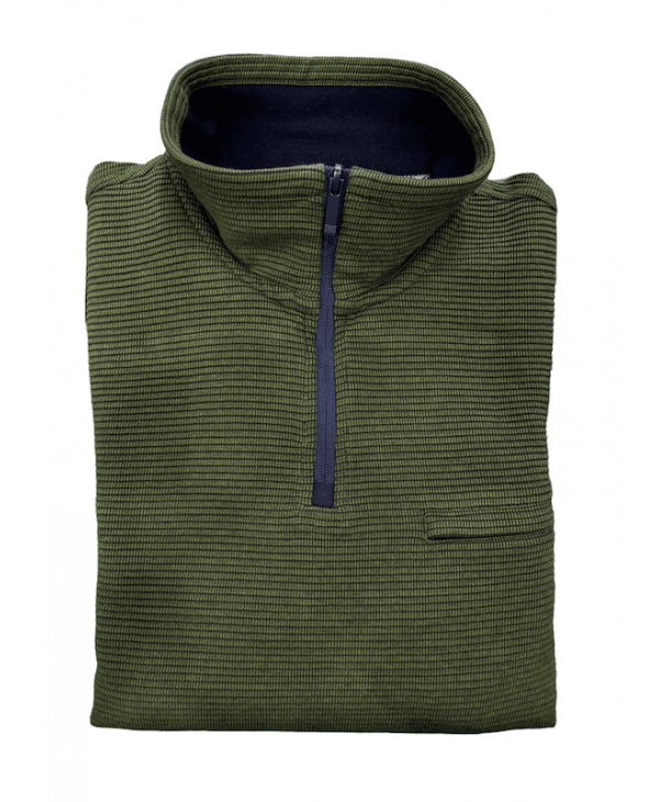 Meantime zip top in green with blue trim and zip pocket POLO ZIP LONG SLEEVE