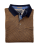 Button-down polo shirt in taupe with blue trim and zip pocket POLO BUTTON LONG SLEEVE