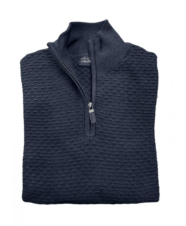Meantime men's blouse in knitted cotton with a zipper in the color blue with an embossed design POLO ZIP LONG SLEEVE