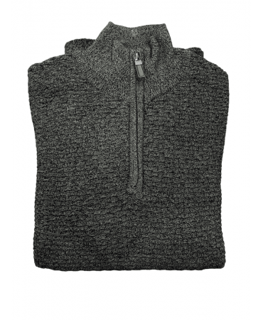 Men's cypress-colored zip-up cotton knit top with embossed design