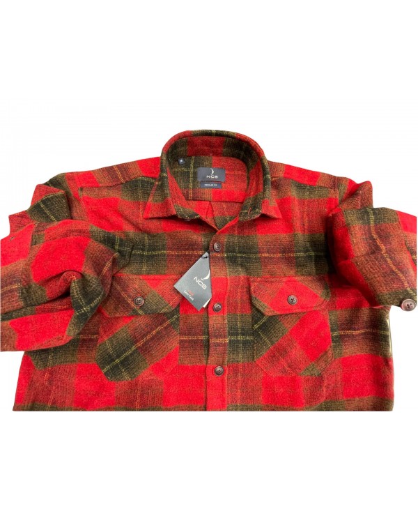 Plaid Shirt Comfortable Line T-shirt with Two Pockets Red JACKET