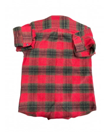 Plaid Shirt Comfortable Line T-shirt with Two Pockets Red