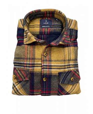 Shacket Shirt Chunky Plaid in Tamba Base with Blue and Red Plaid Design Flap Pockets