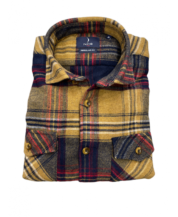 Shacket Shirt Chunky Plaid in Tamba Base with Blue and Red Plaid Design Flap Pockets JACKET