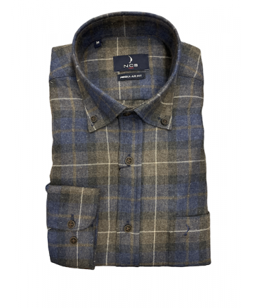 Ncs thick flannel shirt in gray base with blue and oil check