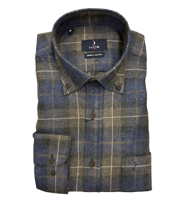 Ncs thick flannel shirt in gray base with blue and oil check  NCS SHIRTS