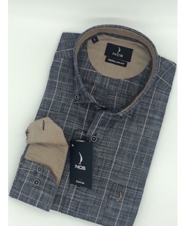 Comfortable line NCS shirt blue with beige plaid and green as well as beige finishes