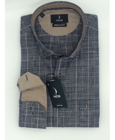 Comfortable line NCS shirt blue with beige plaid and green as well as beige finishes