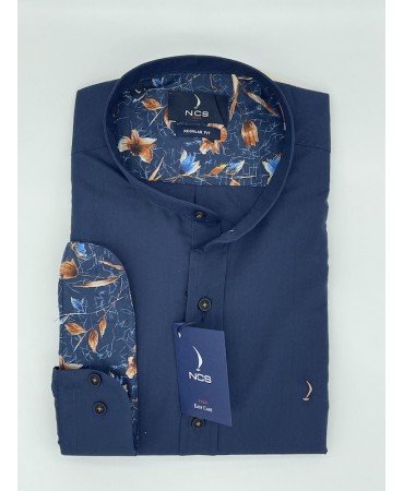 Men's Comfort Line Shirt with Mao Collar in Blue Base with Printed NCS Finishes
