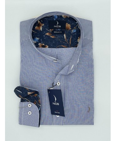 NCS Men's Shirt Comfortable Line with MAO Collar in Light Blue with Printed Finishes