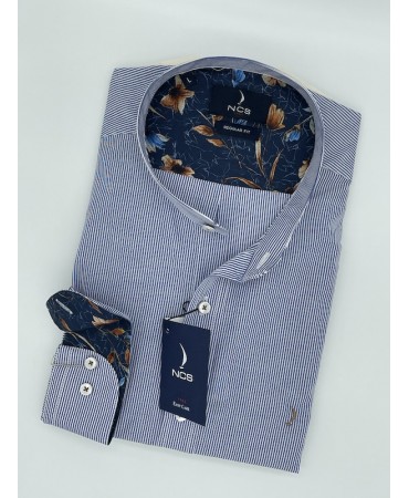 NCS Men's Shirt Comfortable Line with MAO Collar in Light Blue with Printed Finishes