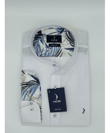 NCS Men Shirt Comfortable Line with Mao Collar in White Base with Printed Finishes