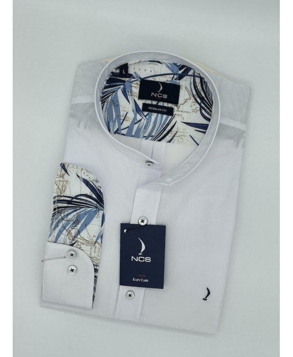 NCS Men Shirt Comfortable Line with Mao Collar in White Base with Printed Finishes  NCS SHIRTS