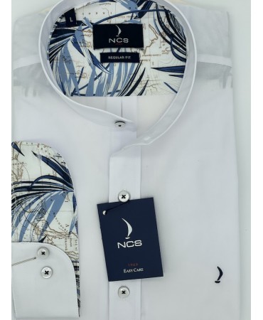 NCS Men Shirt Comfortable Line with Mao Collar in White Base with Printed Finishes