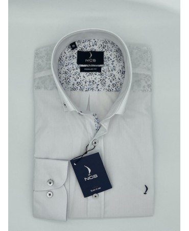 NCS White Shirt with Half Inner Pattern in Printed White Blue