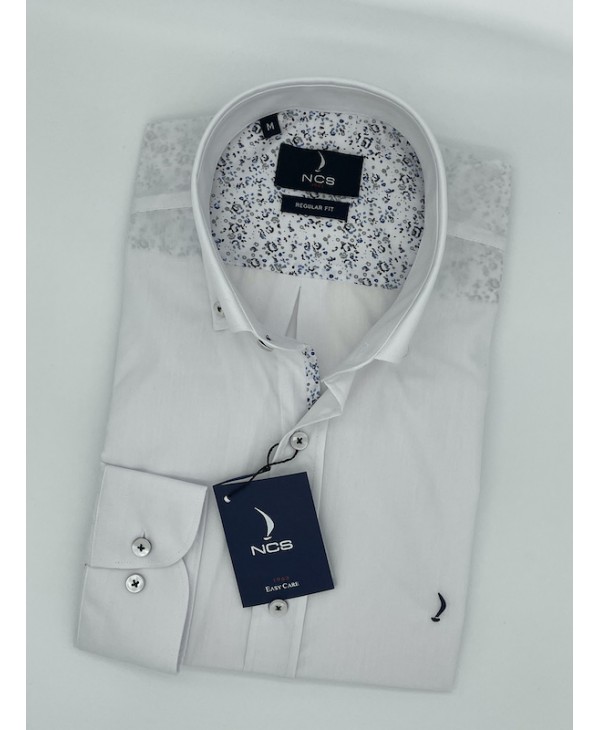 NCS White Shirt with Half Inner Pattern in Printed White Blue