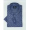 Ncs Men's Shirt Comfortable Line Printed on Blue Base with Button on Collar
