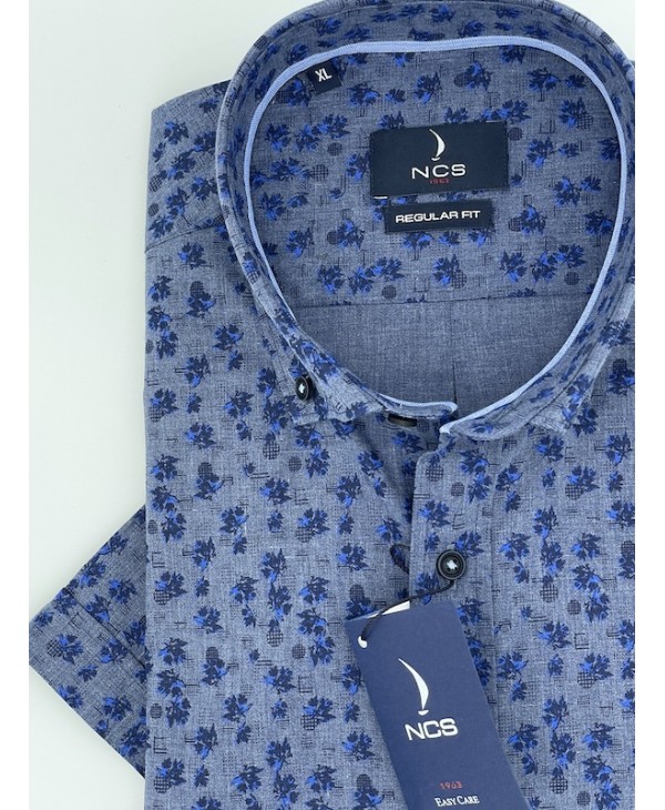 Ncs Men's Shirt Comfortable Line Printed on Blue Base with Button on Collar  NCS SHIRTS