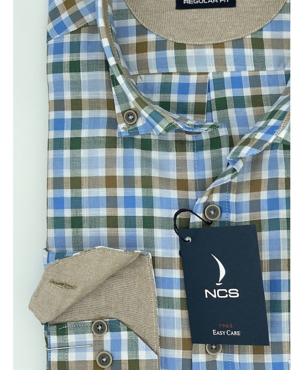 NCS Shirts in White Base with Beige, Green and Blue Checkered  NCS SHIRTS