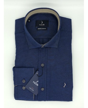 Ncs Shirt with Miniature Ruff in Blue Base with Buttons and Beige Finishes