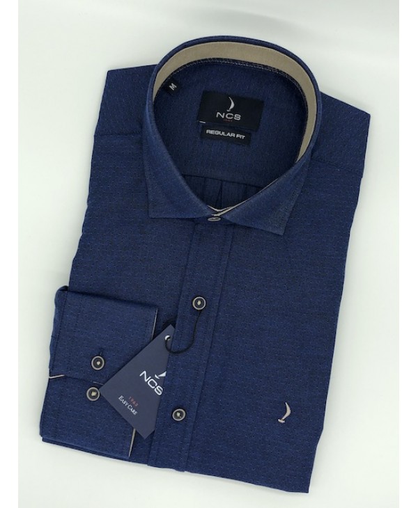 Ncs Shirt with Miniature Ruff in Blue Base with Buttons and Beige Finishes  NCS SHIRTS
