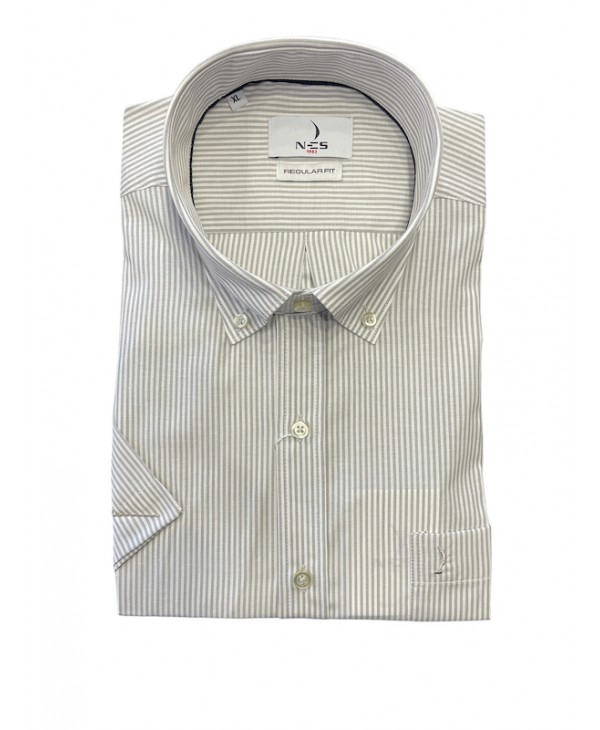 Ncs men's shirt with short sleeves on a white base with light gray stripes  NCS SHIRTS