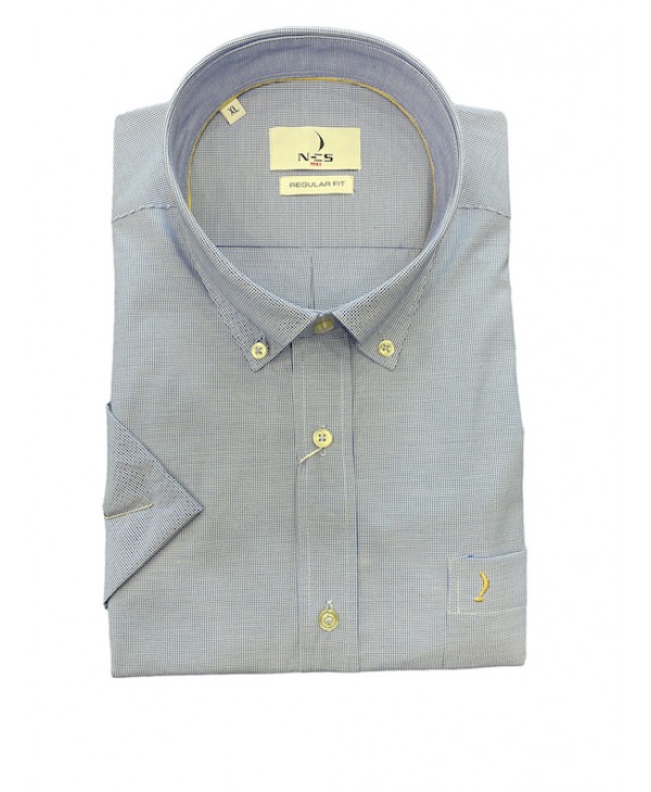 Ncs men's shirt with short sleeves in small check blue  NCS SHIRTS