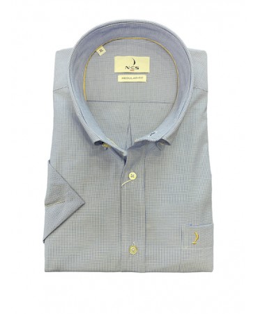 Ncs men's shirt with short sleeves in small check blue