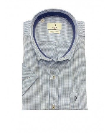 Shirt for men on a white base with a blue check and short sleeves