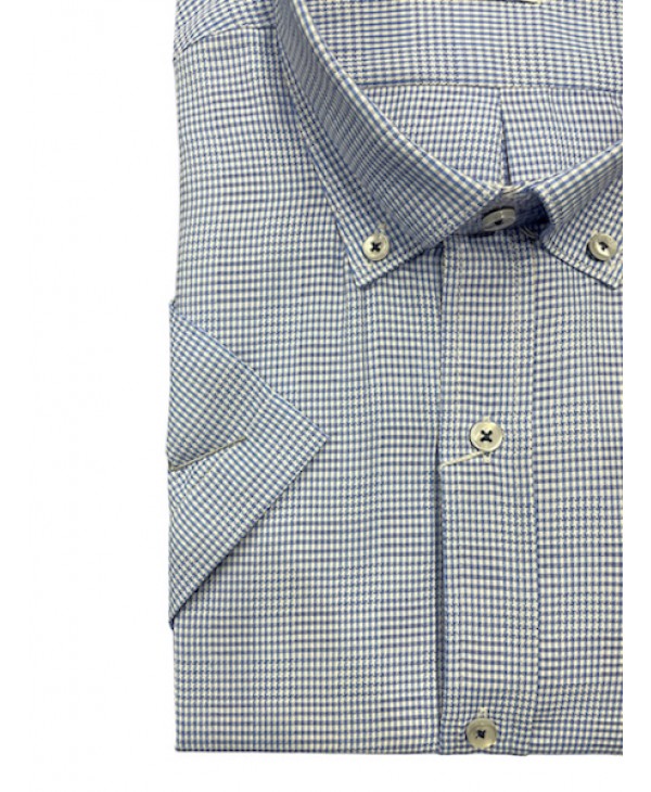 Shirt for men on a white base with a blue check and short sleeves  NCS SHIRTS
