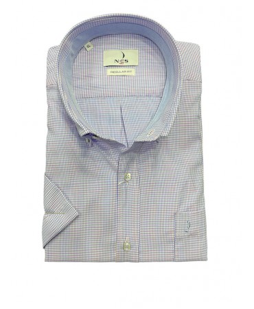 Ncs men's shirt white with lilac small check short sleeve in comfortable line