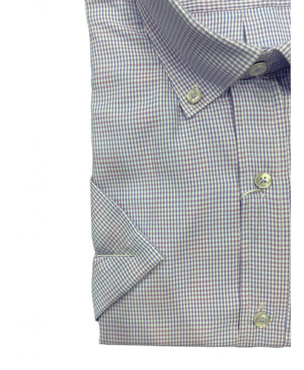 Ncs men's shirt white with lilac small check short sleeve in comfortable line  NCS SHIRTS