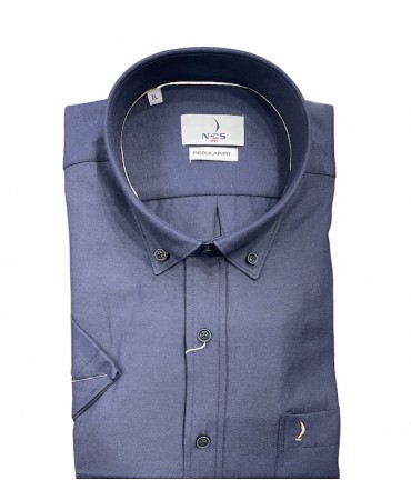 Men's Plain Blue Pocket Short Sleeve Shirt Ncs