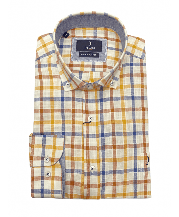 Shirt with plaid blue brown and yellow on the basis of ecru ncs  NCS SHIRTS