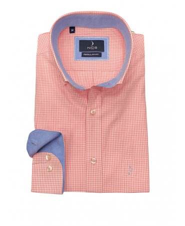 Pink shirt with small cart and blue ncs trim