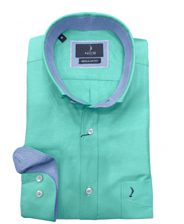 Oxford shirt monochrome green with blue Ncs trim