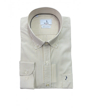 Ncs male plaid shirt in beige color with pocket